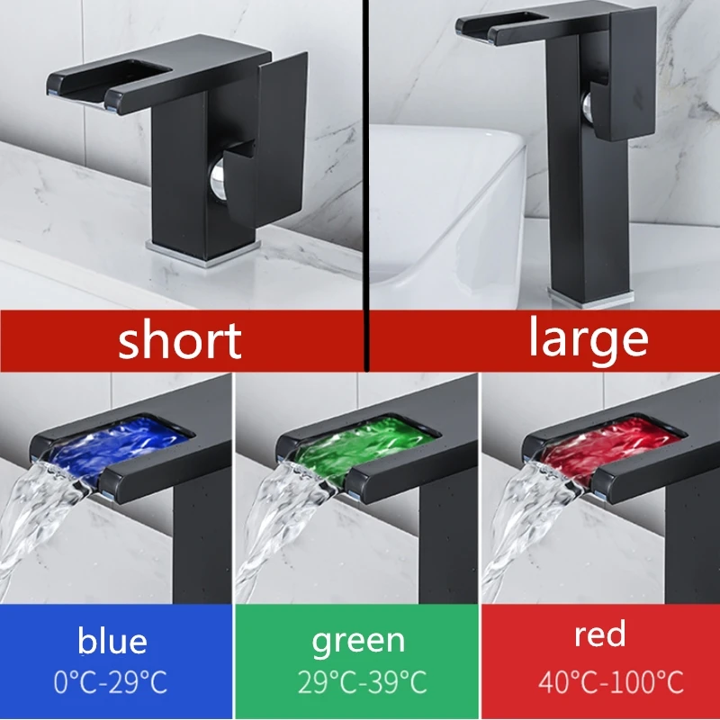 Латунный Смеситель для раковины светодиодный кран Водопад ванной комнаты