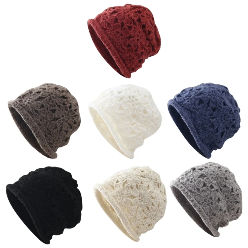 

Multifunction Crochet Flower Beanie Multipurpose Head Protections Cap Ornament