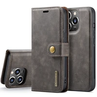 dg ming for iphone 14 13 12 11 pro max mini luxury double folding wallet case detachable leather magnetic flip cover case xs max