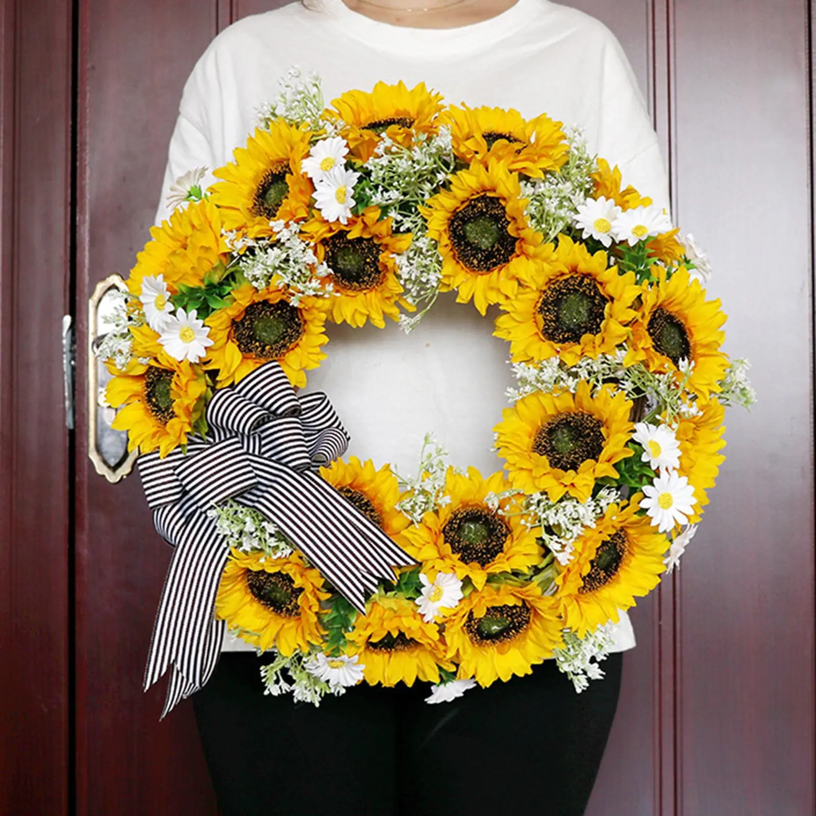 

18" Artificial Flower Wreath for Front Door, Handmade Slik Flower Wreath with