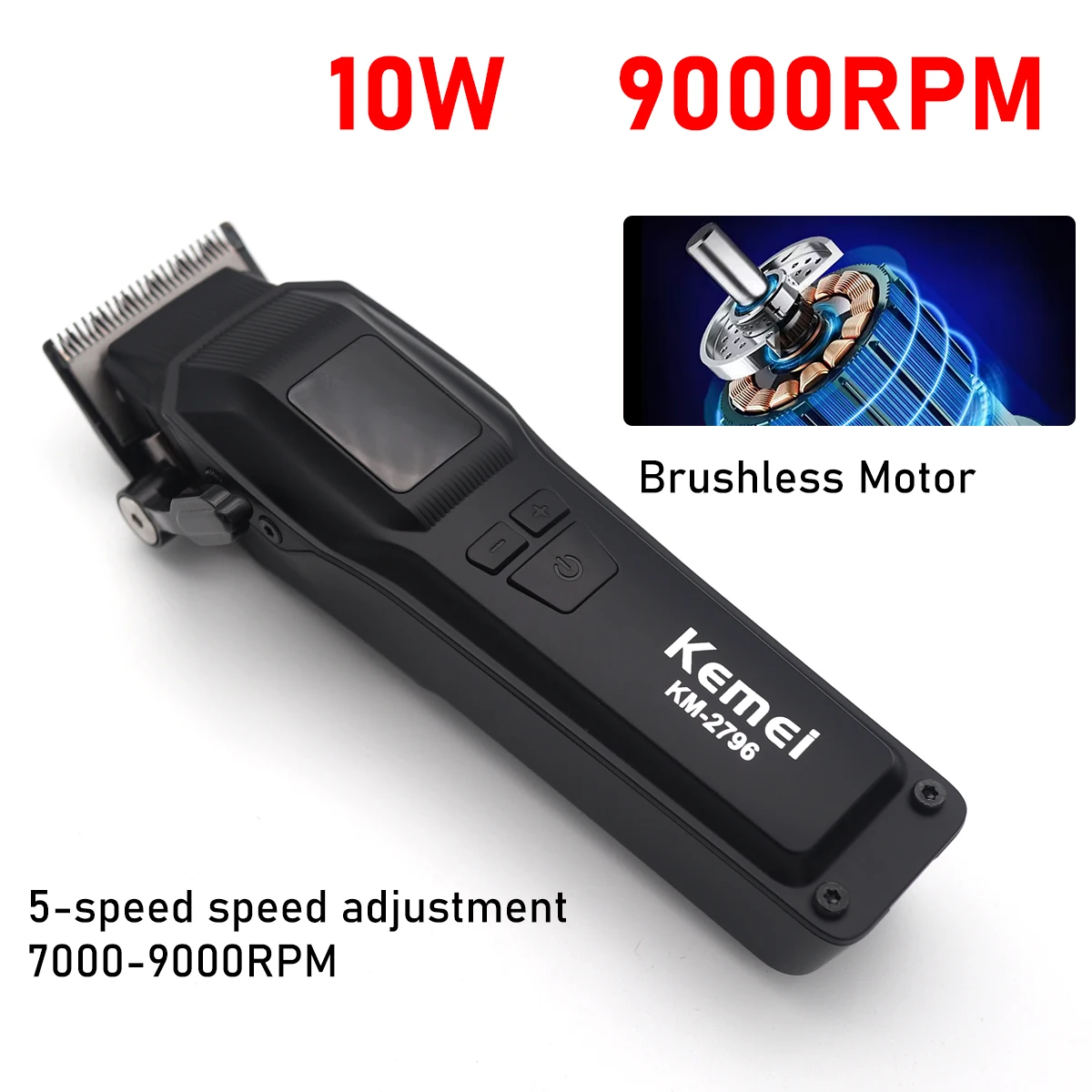 Kemei KM-2796 Бесщеточный двигатель DLC Blade ЖК-дисплей 9000 об/мин Профессиональная