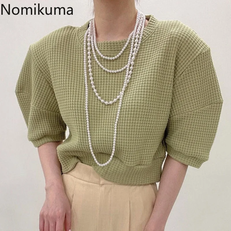 

Женские летние рубашки Nomikuma, свободные простые однотонные топы с рукавами-фонариками, корейский винтажный элегантный женский топ 2022