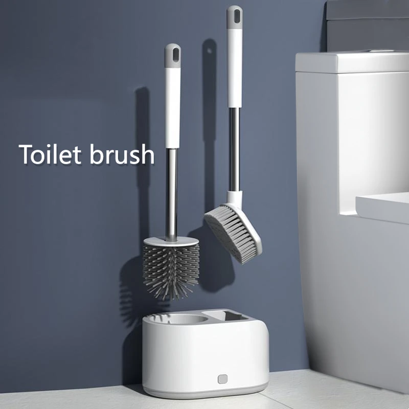 

TPR Silicone Toilet Brush Bathroom Cleaning Brushes Leakproof Water 2 in 1 Wall Mounting/Floor Type WC Cleaner Accessories Set