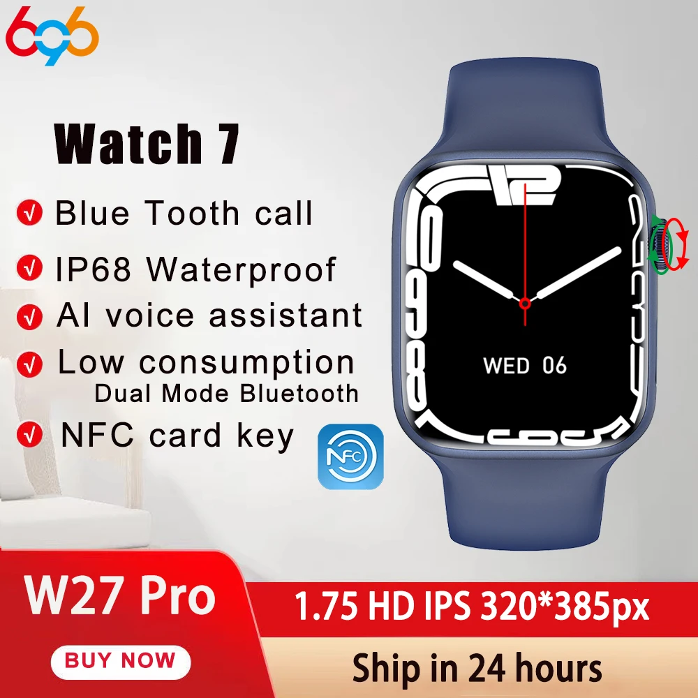 

IWO 13 W27 Series 7 Women Men Smart Watch NFC Function BT Call IP68 Heart Rate Smartwatch Rotary Button Band For Huawei Xiaomi
