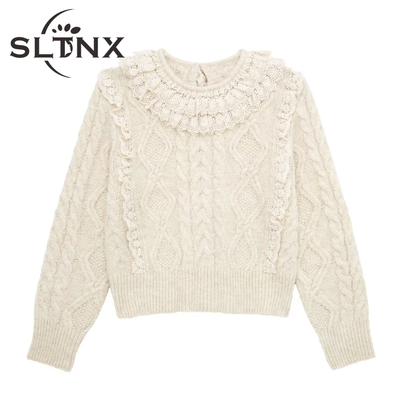 

SLTNX Women Fashion Tierred Knit Pullover Sweater for Winter 2022 Solid O-Neck Warm Sweater Ladies Vintage Loose Tops Pullover
