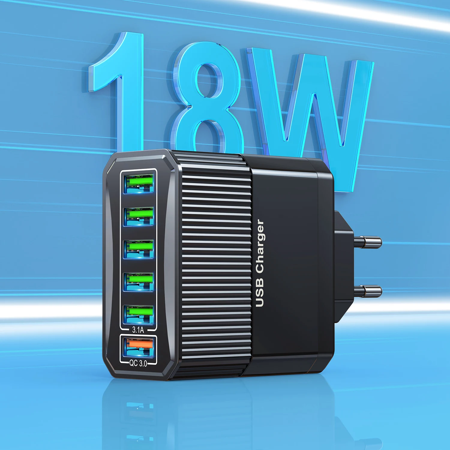 Зарядное устройство с 6 USB-портами и светодиодной подсветкой для телефонов