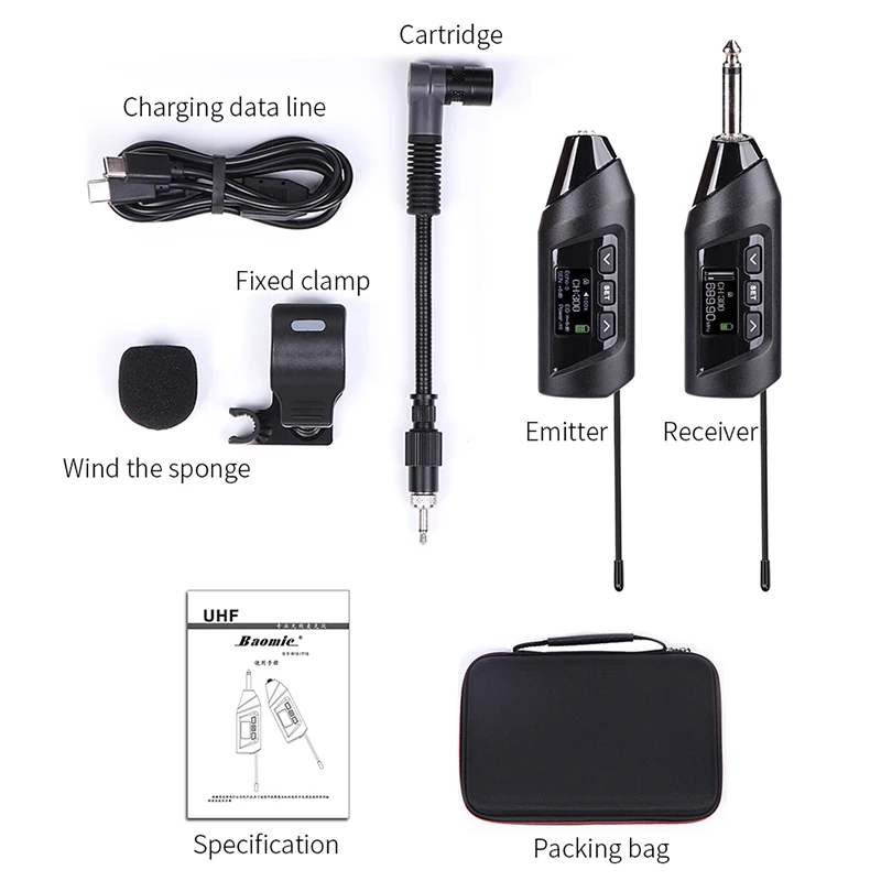 Baomic Tr-15 Saxophone Wireless Transceiver Rechargeable Uhf Camera Smart Phone Microphone Transmitter Receiver System