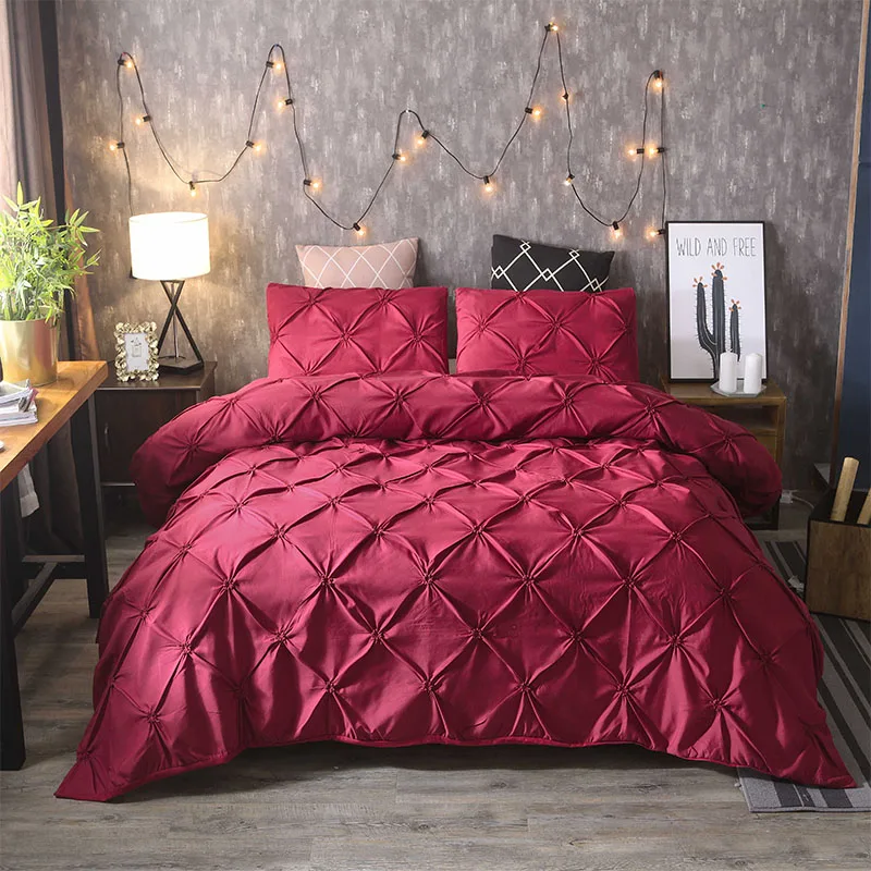 2022 Euro Duvet Cover Pleated Solid Color Bedding Sets Queen King Size Quilt Covers Luxury Polyester Single Double Bed Clothes