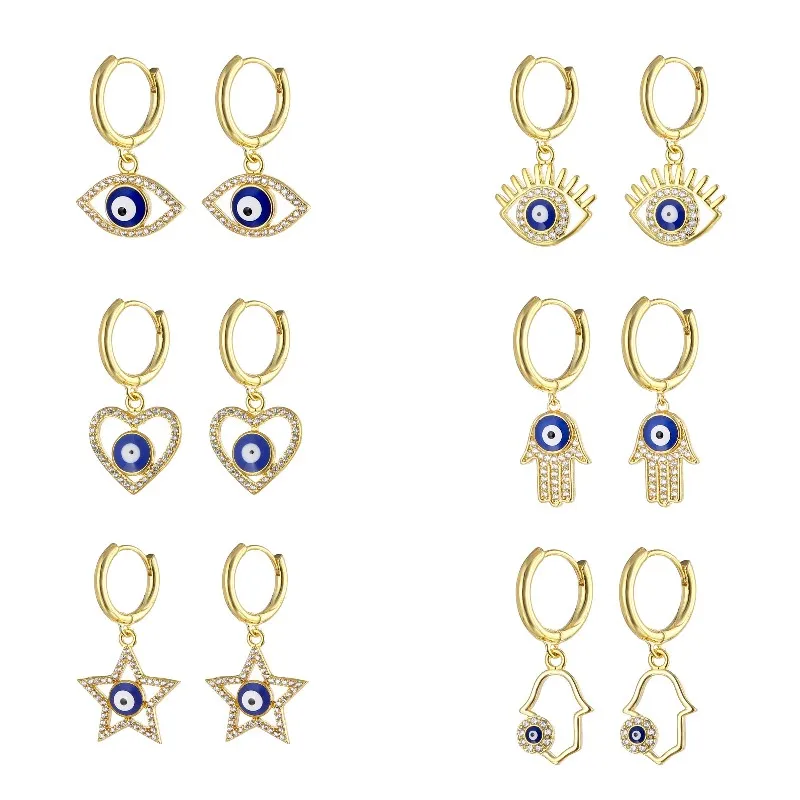 

Blue Series Turkish Evil Blue Eye Heart Star Moon Enamel Earrings for Women Zircon Hoop Earring Fashion Korean Dangle Earrings
