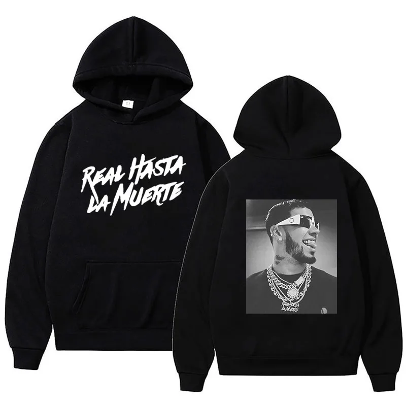 

Hoodie Sweatshirt Anuel AA mantel cetak Real Hasta La Muerte kasual Tracksuit kostum Pria Wanita pakaian Anime Pullover Hoodie