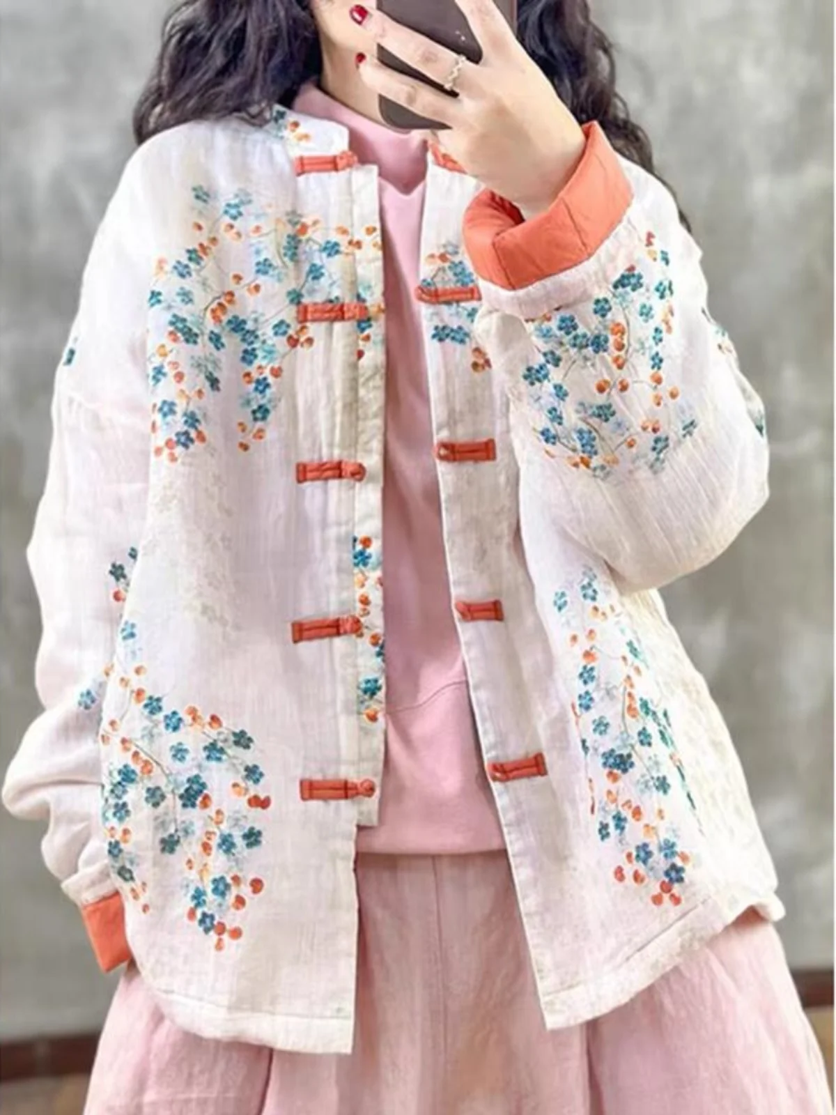 Zimo Qinghe ~ Художественное китайское стеганое утолщенное пальто с хлопковым принтом