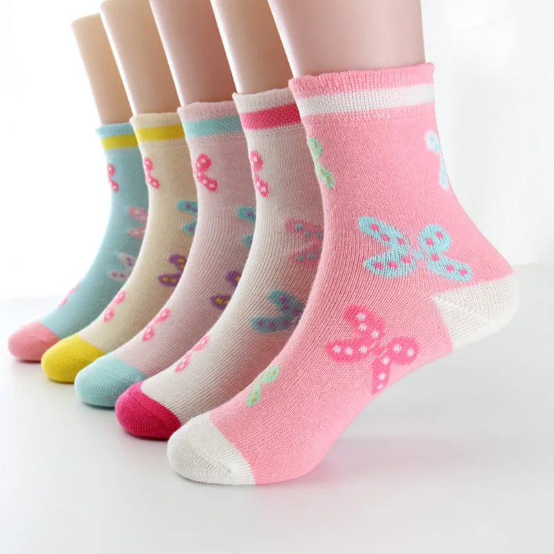 

Spring Autumn High Quality Girls Socks Cotton Butterfly Candy Color Socks For Girls 3- 12 Year Children Socks