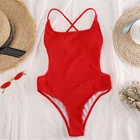 Пикантный слитный купальник, Женский однотонный Красный боди с высоким вырезом и открытой спиной, монокини, летняя пляжная одежда для купания, купальник