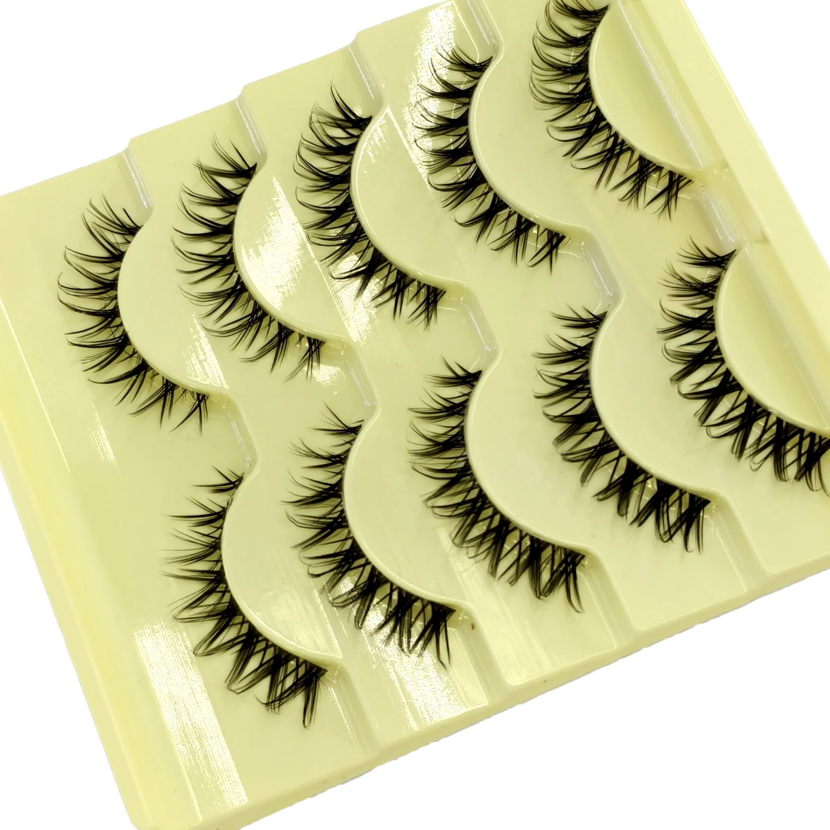 Фото HBZGTLAD 5 пар накладных ресниц Manga Lashes с прозрачной основой, натуральные, 6D, азиатские, пушистые, 3D, с эффектом пучков №3