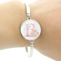 light pink background simple style bracelets glass cabochon dome 26 alphabets bangle kids gifts bracelet fashion jewelry fhw105