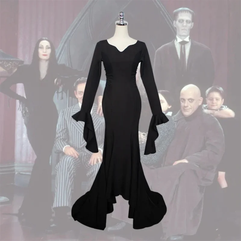 Костюм для косплея Morticia Addams WedMedieval Vampire черное сексуальное вечернее платье
