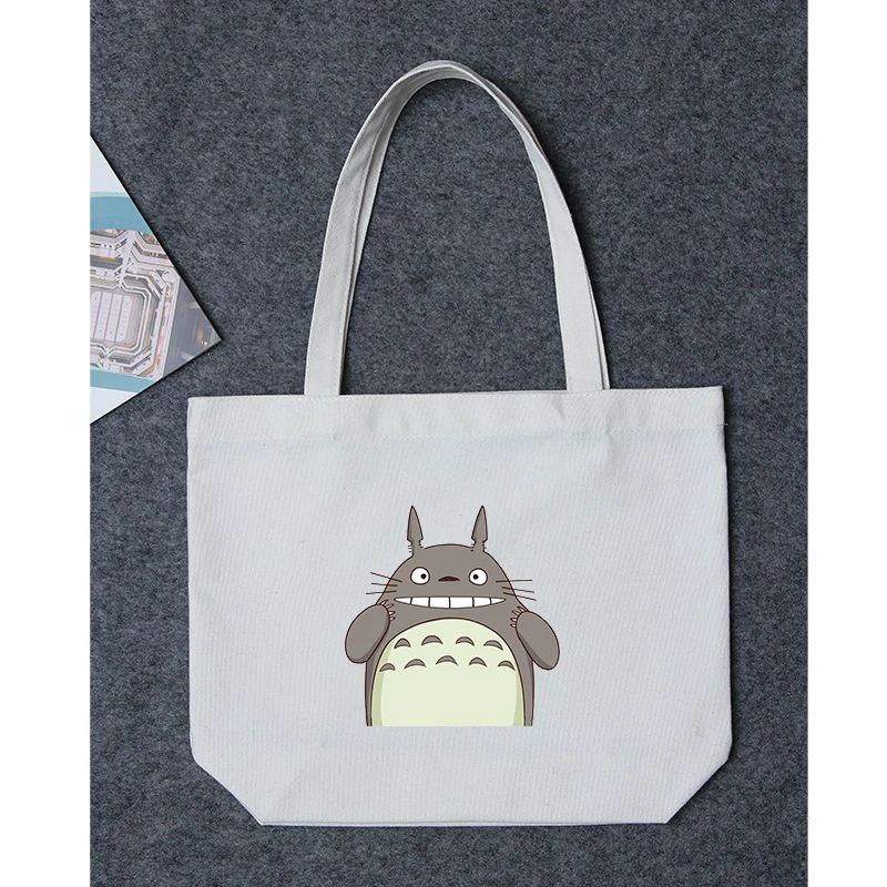 

Ghibli Kawaii Cartoon Totoro Printed Tote Bag Women Harajuku Shopper Handbag Male Shoulder Shopping Bag Lady Canvas Bag