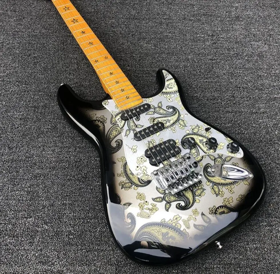 

Richie Sambora Signature ST 1996 Black Paisley Electric Guitar Paisley Pickguard, Floyd Rose Tremolo, SSH Pickups, Star Inlay