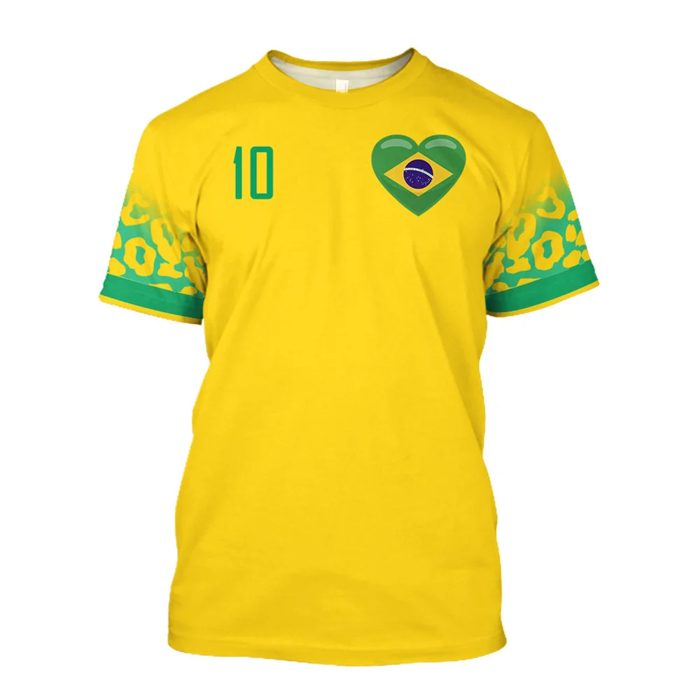 

New Brazil Hot Sale Men's T-Shirt Men's 3D Printed Football Shirt Brand Crew Neck Style Oversized Casual Top