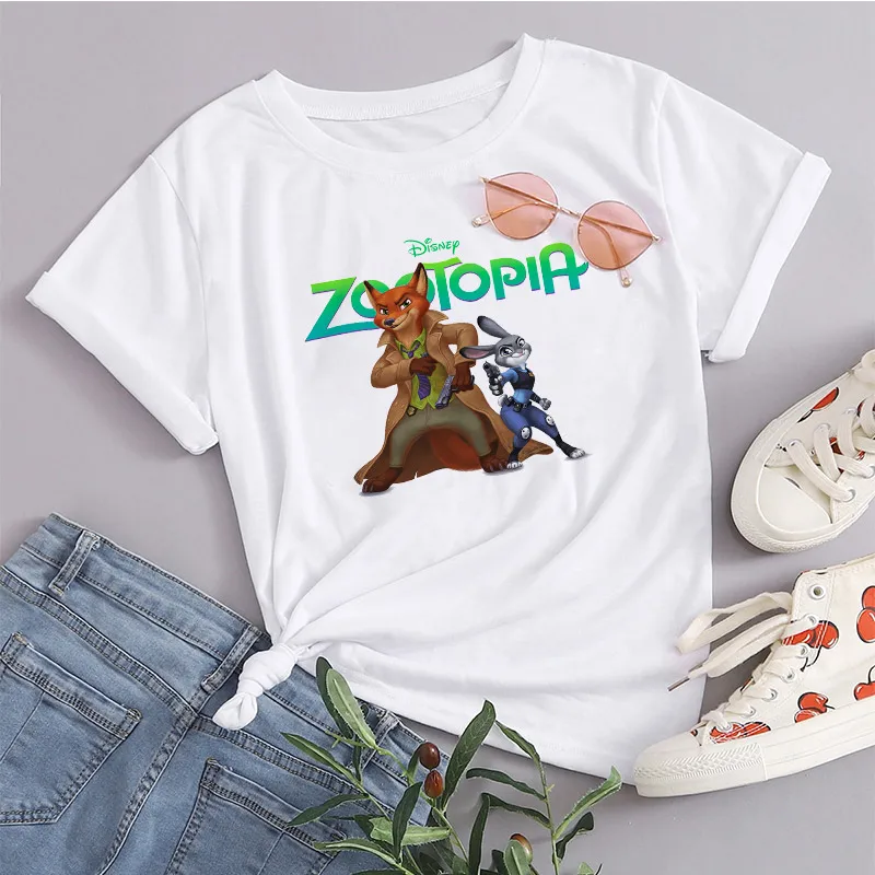 

Disney Zootopia Cute Nick and Judy Print T Shirt Women Fashion Oversized Tshirt Summer Graphic Tee Ladies Short Sleeve T-Shirts