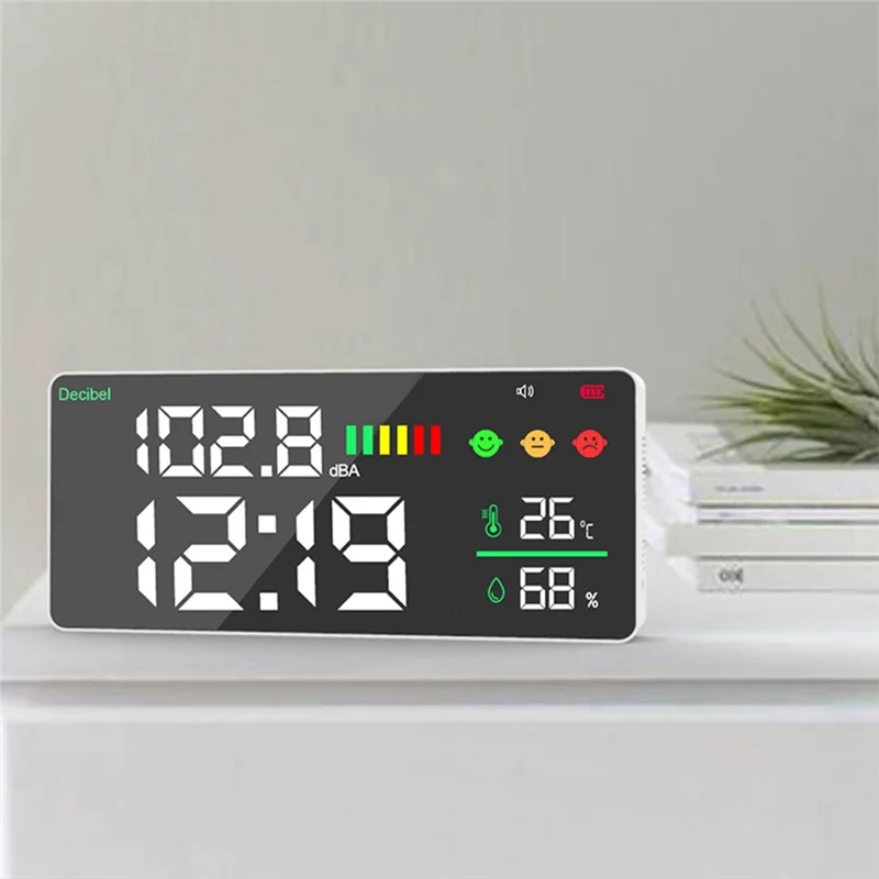 

Rechargeable Digital Sound Level Meter Noise Decibel Measuring Meter Range From 1-95Dba Wall-Mounted Large Screen Clock