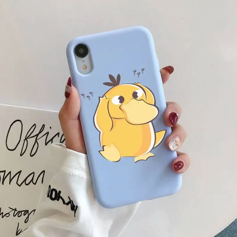 

BANDAI Pokémon Psyduck Phone Case for iPhone 11 12 13 Mini Pro Xs Max 8 7 6 6S Plus X XR Solid Candy Color Case