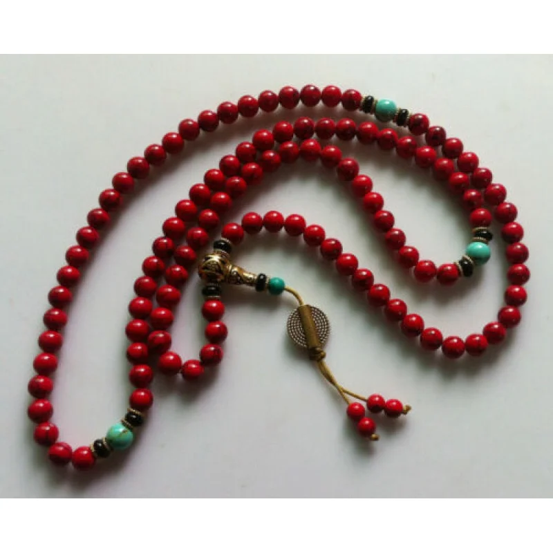 

8MM China tibet Red Stone 108 Beads Buddhist Prayer Bead Mala Nelace Bracelet