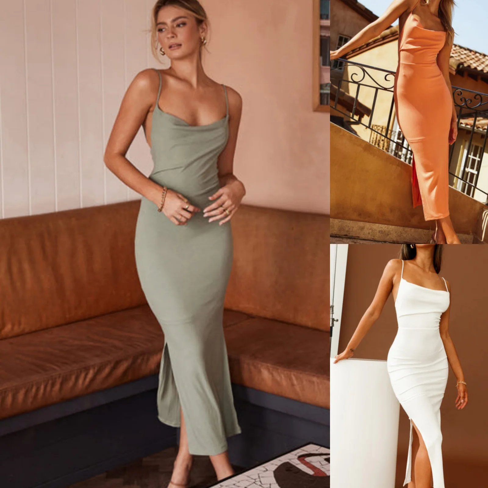 

Summer Spaghetti Strap Woman Knit Dress Sleevless Bodycon Vestido Sheath Sexy Woman Dress