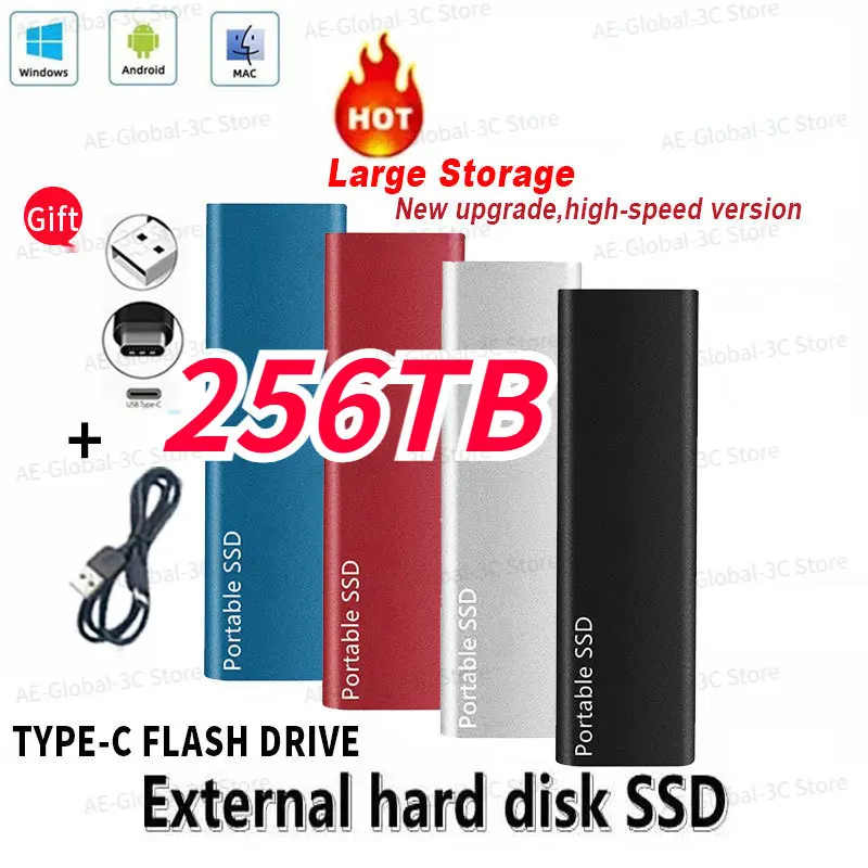 

Portable SSD 256TB 128TB 2TB External Solid State Hard Drive USB3.1/TYPE-C Interface High-Speed disco duro for Laptops/Windows