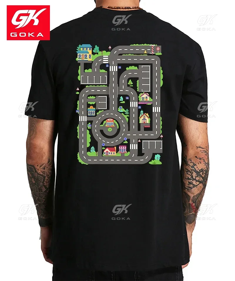 Футболка унисекс хлопковая с рисунком машинки и поезд на спине