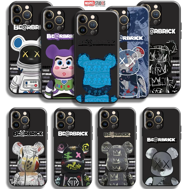

Fashion Luxury Cute Bear For Apple iPhone 13 12 11 Pro Mini X XR XS Max SE 6 6S 7 8 Plus Phone Case Back Liquid Silicon Coque