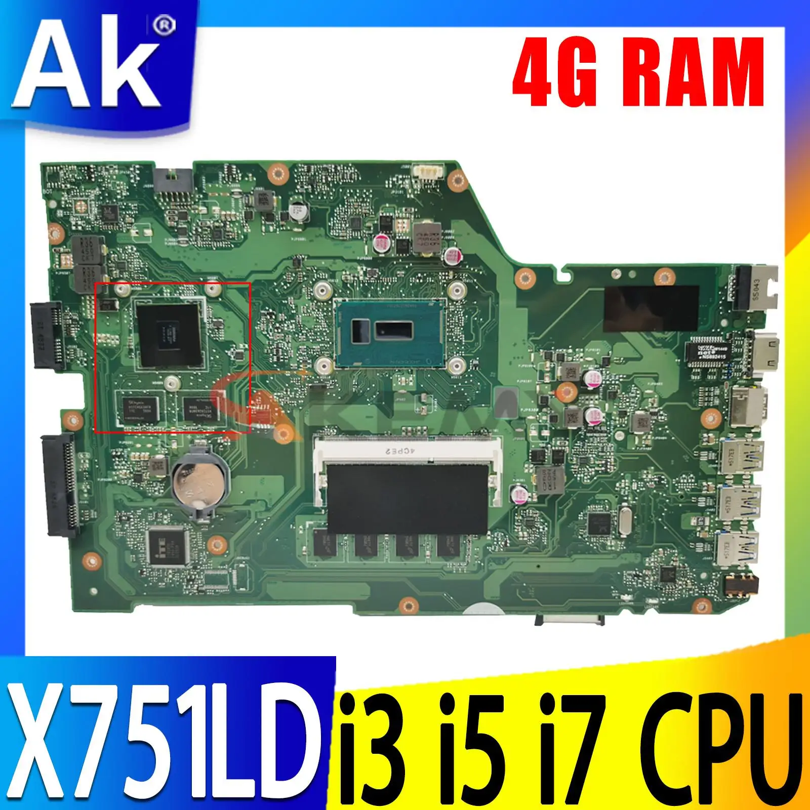 X751LD Материнская плата ASUS X751LA K751LD F751LDV X751LDV X751LJ X751LB X751LN материнская плата для ноутбука I3 I5 I7 CPU UMA/PM 4 Гб