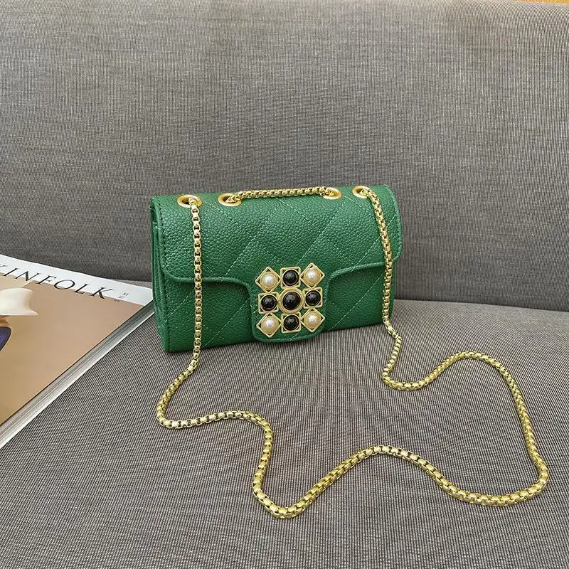

SL169-27 Chain Bags for Women 2022 New Pu Leather Pearl Lock Shoulder Crossbody Chain Diamond Small Bag for Ladies