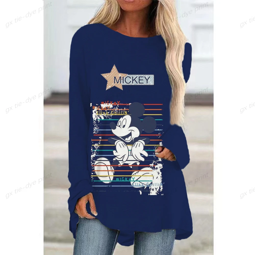 

2022 Fall Women's Long Sleeves Disney Minnie Mouse Print 3D Printed Flowers Fashion O Neck Casual Raglan Sleeves Streetwear