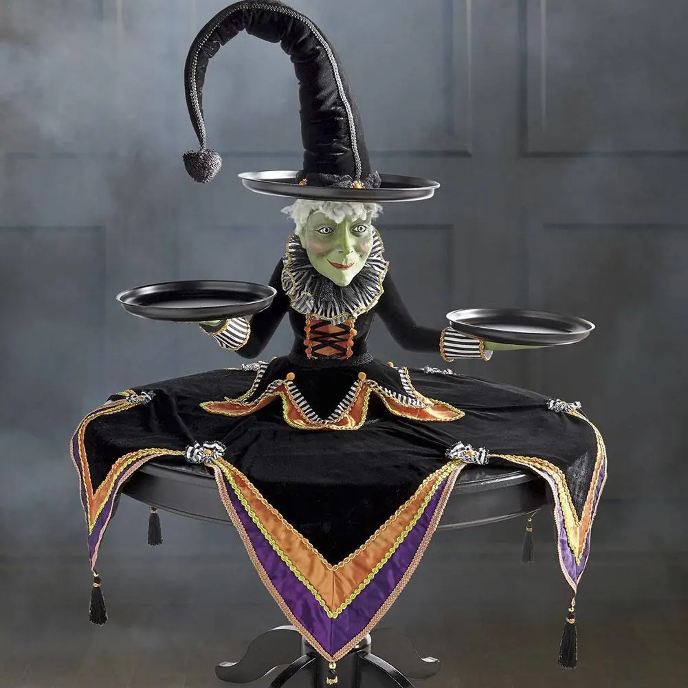 

Halloween Witch Tabletop Server with Harlequin Tablecloth Halloween Cupcake Witch Display Stand Home Decoration
