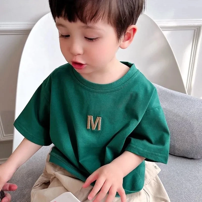 

Children's Embroidery simple short sleeve T-shirts baby kids boys letter cotton T-shirt summer children's casual tops P4 625