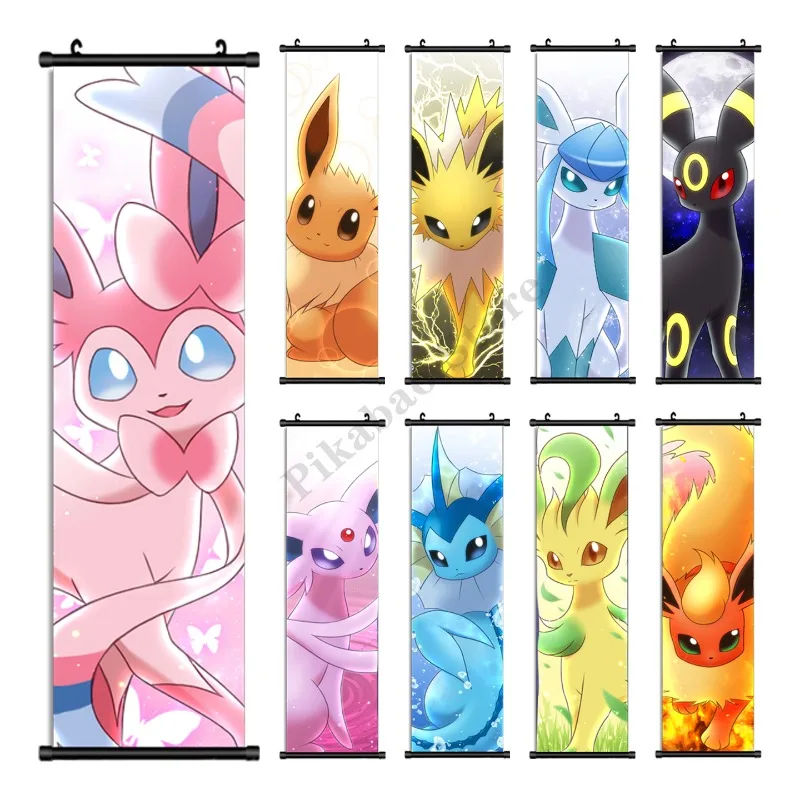 

Pokemon Oversized Poster Eeveelution Figure Hanging Painting Office Home Anime Decor Silk Cloth Wall Hanging Painting Kids Gifts