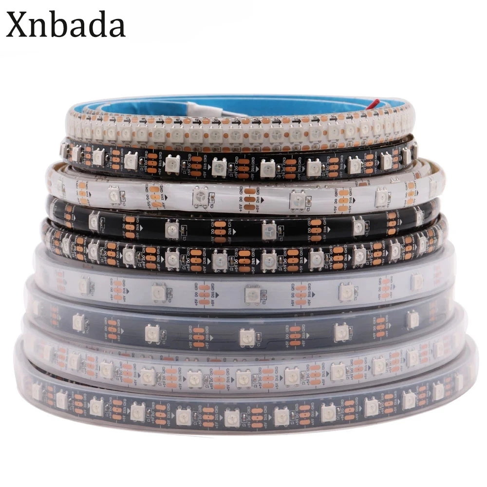 Светодиодная лента WS2812B WS2812, 5 в постоянного тока, индивидуально Адресуемая умная Светодиодная лента RGB, черная/белая Водонепроницаемая печатная плата IP30/65/67
