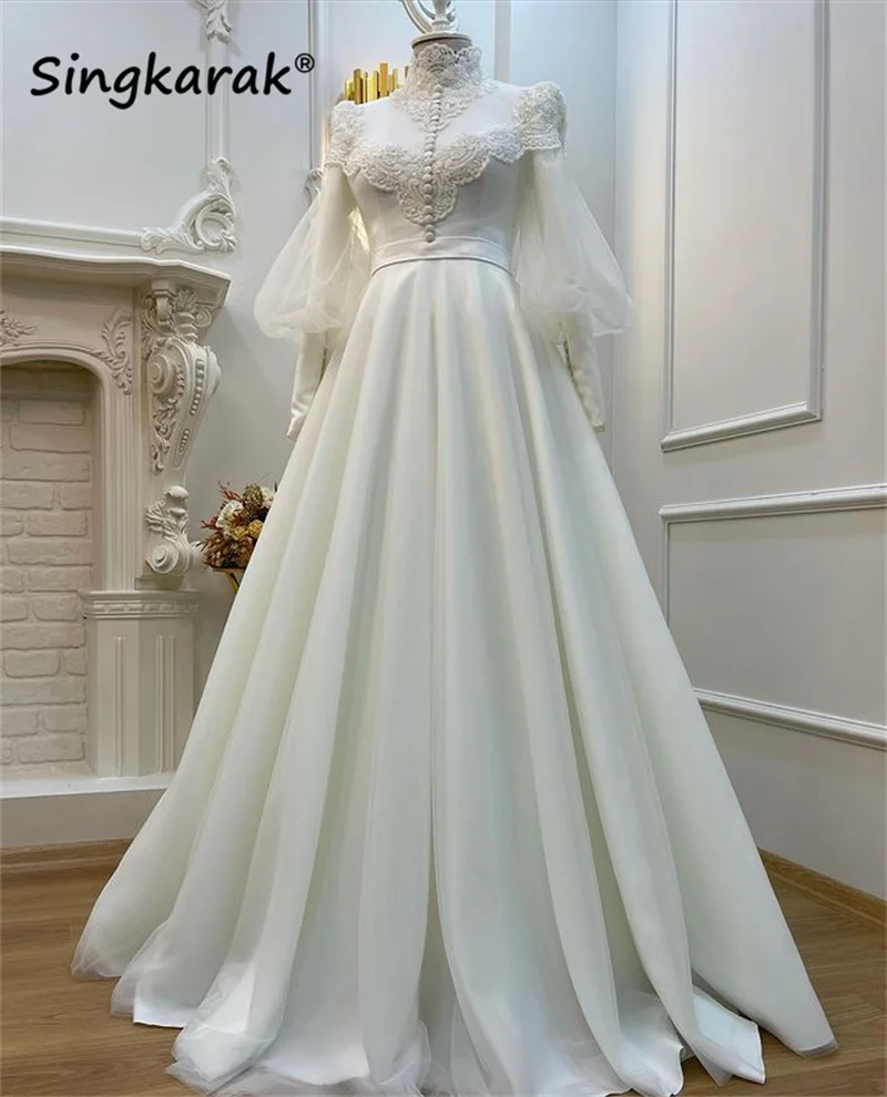 

Новое поступление, мусульманские Вечерние платья в стиле русалки, модель 2022, свадебное платье с высоким воротником и бусинами, дубайские халаты