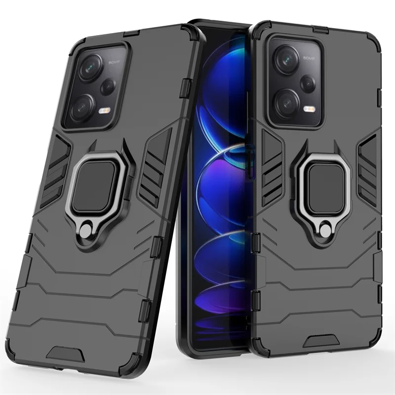 

For Redmi Note 12 Pro 5G Case for Xiaomi Redmi Note 12 Pro Cover Armor Finger Ring Holder Stand PC Phone Bumper