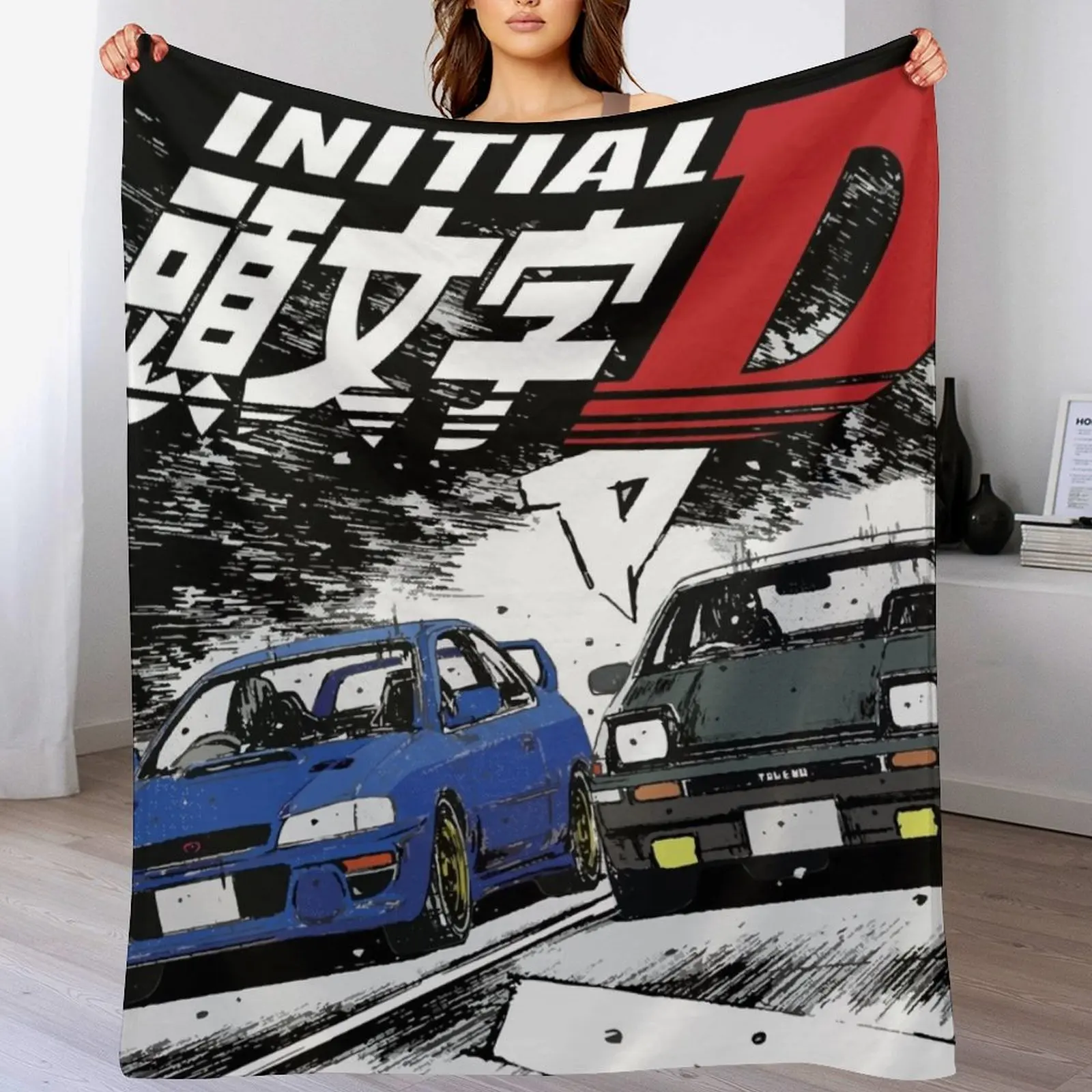 Initial D - Mountain Drift Racing Tandem Takumi Fujiwara AE86 vs Bunta GC8 Chase Плед Роскошные дизайнерские одеяла