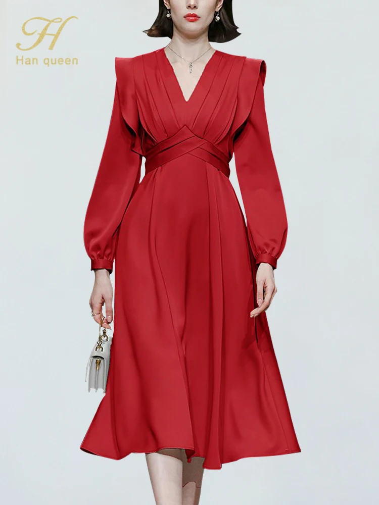 

Женское деловое платье H Han Queen, осень 2020, офисное платье с пышными рукавами, простые облегающие деловые Повседневные платья трапециевидного ...