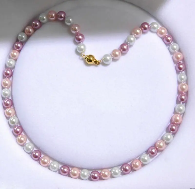 

Натуральная 8 мм белая розовая фиолетовая Морская раковина жемчужина ожерелье из круглых бусин 18 "AAA