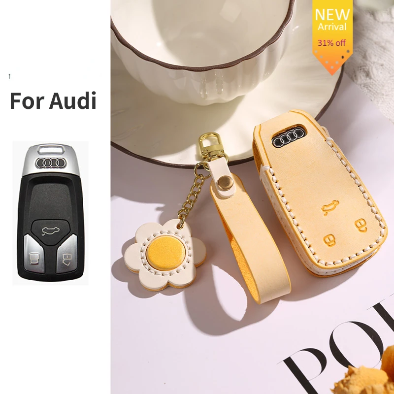 

Fog Wax Leather Car Key Case Smart Remote Key Cover for For Audi A4 B9 A5 A6 8S 8W Q5 Q7 4M S4 S5 S7 TT TTS TFSI RS Accessories