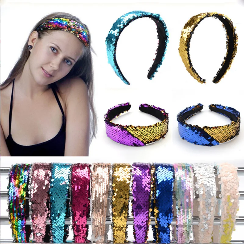 

Christmas Fashion Women Colorful Glitter Sequin Hairbands Wide Bling Turban Headbands For Girls Hoops Party Hair Accessories