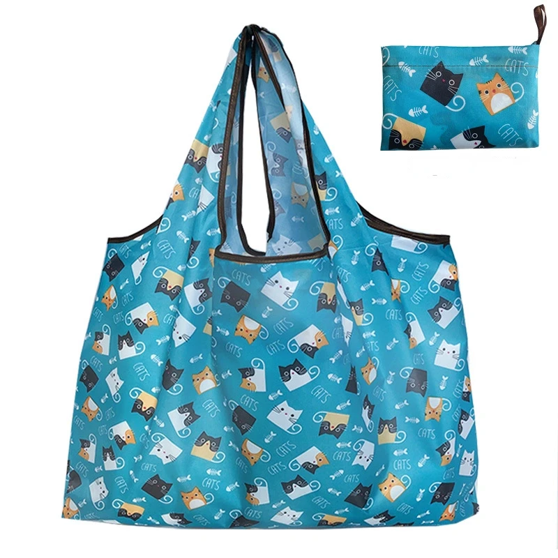 

Fashion Printing Foldable Eco-Friendly Shopping Bag Sturdy Portable Tote Handbags Cartoon Large-capacity for Travel Grocery Bag