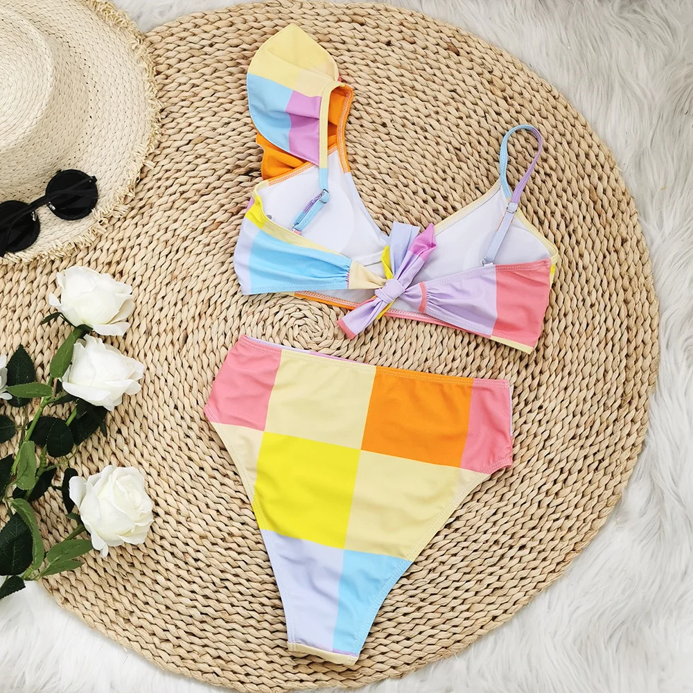 2022 сексуальные комплекты бикини с высокой талией Пляжная накидка оборками