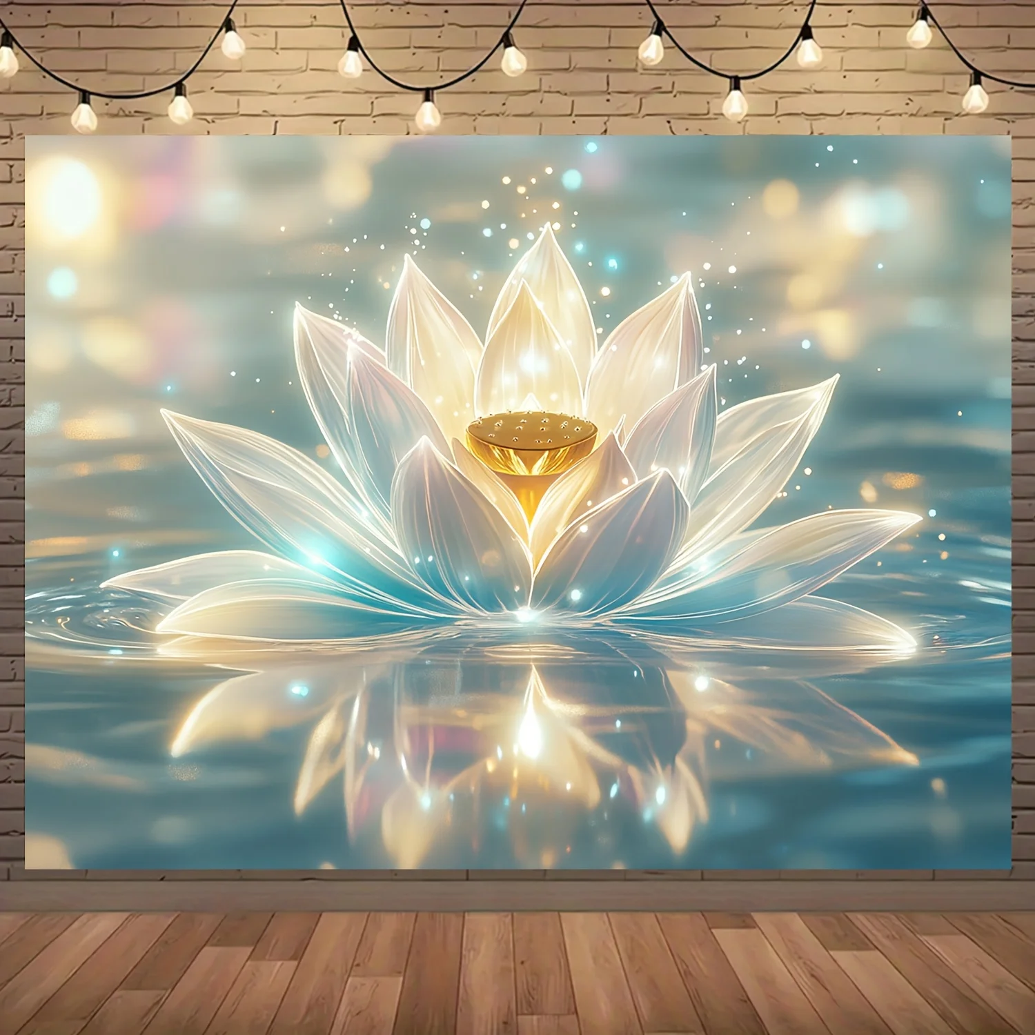 

Белый и синий гобелен с лотосом