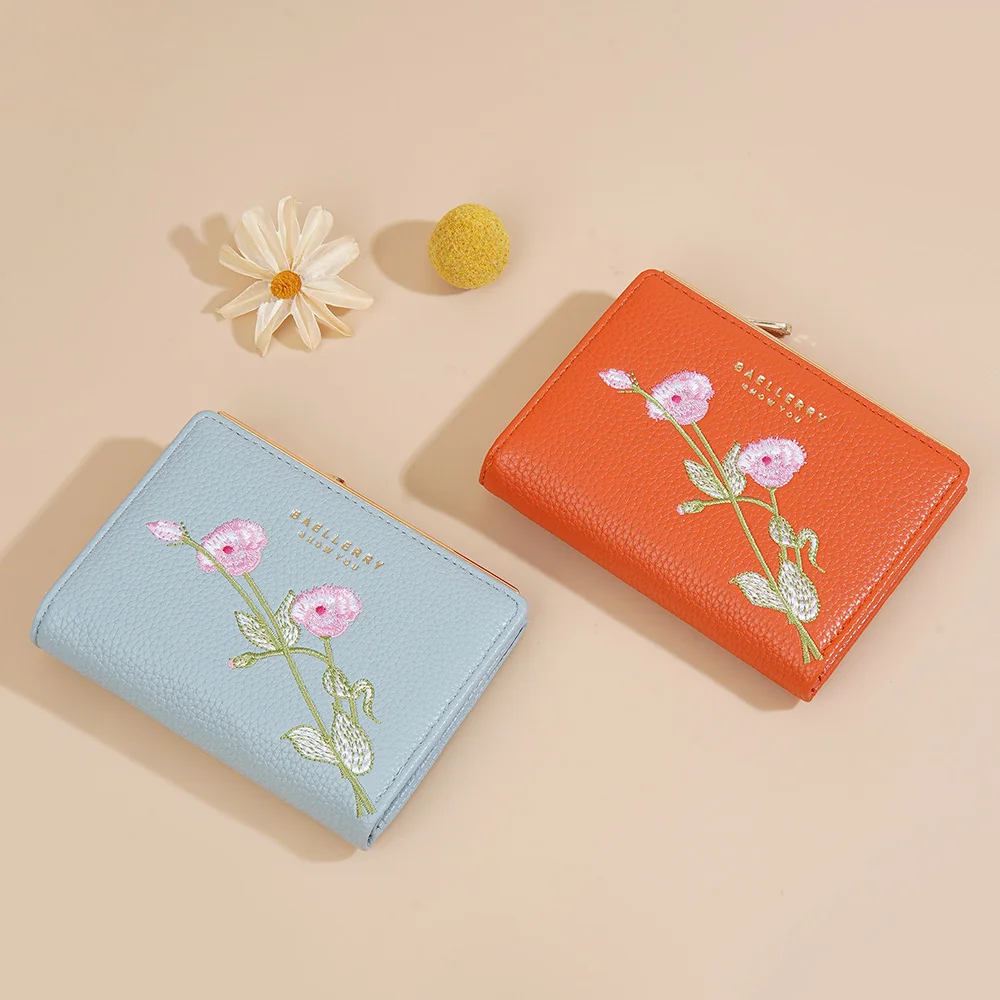 Модные мини-кошельки с цветами для женщин кошелек на молнии тонкий двойной