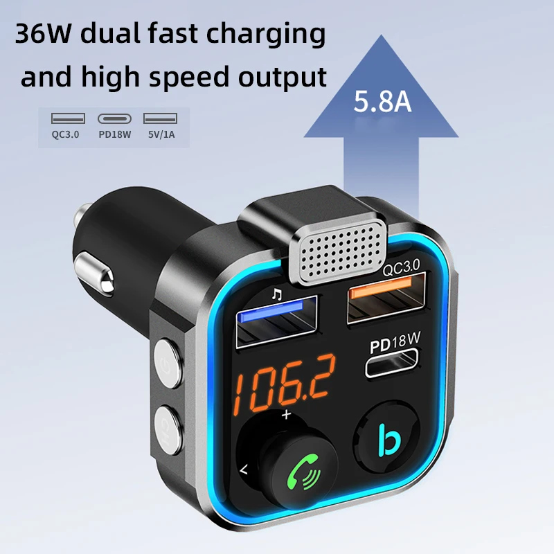 Фото FM-трансмиттер автомобильный с поддержкой Bluetooth, 18 Вт, USB №2